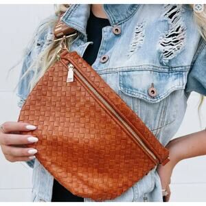 Camel Brown Woven Crossbody Sling Bum Belt Bag